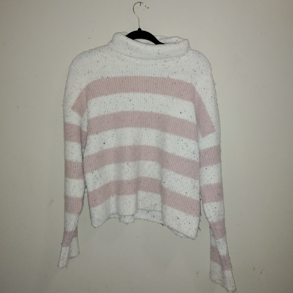 Jessica Simpson White and Pink Striped Turtleneck Sweater